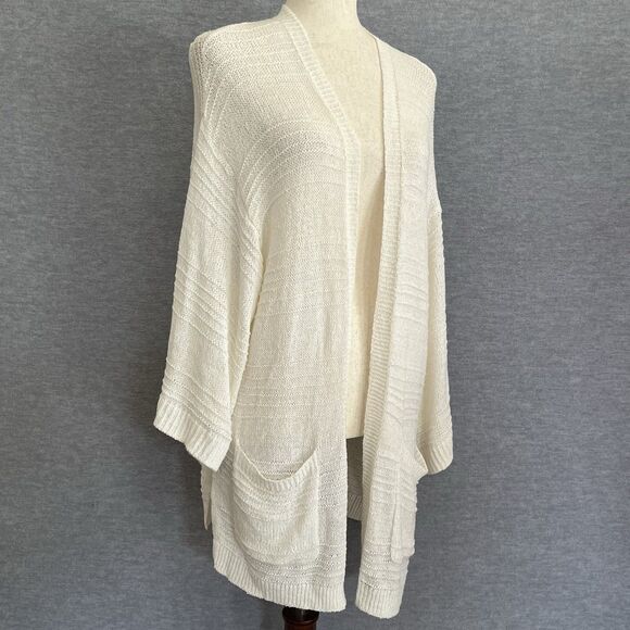 Old Navy Oversized Cardigan Sweater M w/ Pockets Beige Duster Coastal Minimalist - Picture 4 of 12